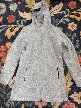 Women's Light Gray Fleece Hooded Zip-Front sweater